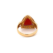 18K Two Tone Gold with Natural Diamond & Coral Gemstone Powerful Ring