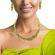18K Gold Necklace Earring Set with Natural Diamond, Yellow Sapphire & Peridot Jewellery - JEWELNJOY