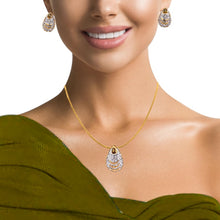 18K Two Tone Gold Pendant Earring Set with Natural Diamond & Green Tourmaline Jewellery