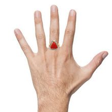 18K Two Tone Gold with Natural Diamond & Coral Gemstone Powerful Ring