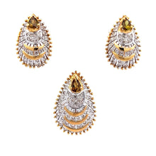 18K Two Tone Gold Pendant Earring Set with Natural Diamond & Green Tourmaline Jewellery