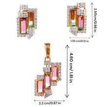 18K Yellow White Gold Pendant Earring Set with Natural Diamond & Bio Color Tourmaline Jewellery