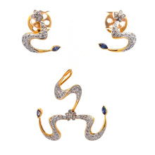 18K Two Tone Gold Pendant Earring Set with Natural Diamond & Sapphire Jewellery