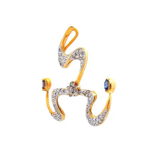 18K Yellow White Gold Pendant Earring Set With Natural Diamond & Blue Sapphire Jewelry