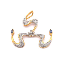 18K Yellow White Gold Pendant Earring Set With Natural Diamond & Blue Sapphire Jewelry