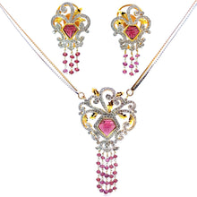 18K Two Tone Gold Necklace Earring Set with Natural Diamond & Pink Tourmaline Jewellery