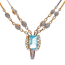 18K Two Tone Gold Necklace Earring Set with Natural Diamond & Swiss Blue Topaz Jewellery