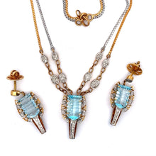 18K Two Tone Gold Necklace Earring Set with Natural Diamond & Swiss Blue Topaz Jewellery