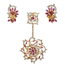 18K Two Tone Gold Pendant Earring Set with Natural Diamond & Rhodolite Jewellery