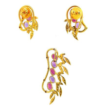 18K Two Tone Gold Pendant Earring Set with Natural Diamond & Amethyst/Rhodolite Jewellery