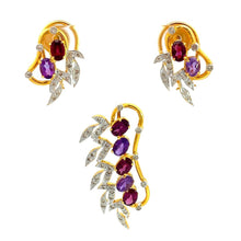 18K Two Tone Gold Pendant Earring Set with Natural Diamond & Amethyst/Rhodolite Jewellery