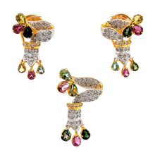 18K Two Tone Gold Pendant Earring Set with Natural Diamond & Multi Sapphire Jewellery