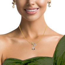 18K Two Tone Gold Pendant Earring Set with Natural Diamond & Multi Sapphire Jewellery