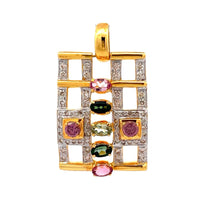 18K Two Tone Gold Pendant Earring Set with Natural Diamond & Multi Sapphire Jewellery
