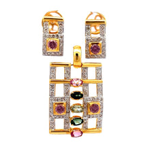 18K Two Tone Gold Pendant Earring Set with Natural Diamond & Multi Sapphire Jewellery