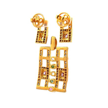 18K Two Tone Gold Pendant Earring Set with Natural Diamond & Multi Sapphire Jewellery