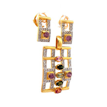 18K Two Tone Gold Pendant Earring Set With Natural Diamond & Multi Sapphire Jewelry