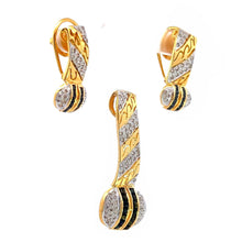 18K Two Tone Gold Pendant Earring With Natural Diamond & Green Sapphire Precious Gemstone Jewelry Set
