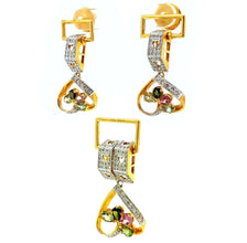 18K Two Tone Gold Pendant Earring Heart Set Natural Diamond & Multi Tourmaline Jewelry