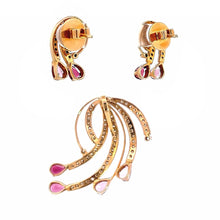18K Two Tone Gold Pendant Earring Set with Natural Diamond & Pink Tourmaline Jewellery