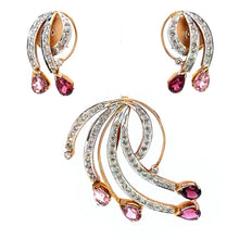 18K Two Tone Gold Pendant Earring Set with Natural Diamond & Pink Tourmaline Jewellery