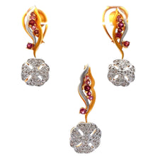 18K Two Tone Gold Pendant Earring Set with Natural Diamond & Pink Tourmaline Jewellery