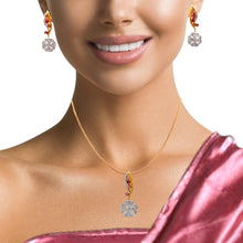 18K Two Tone Gold Pendant Earring Set with Natural Diamond & Pink Tourmaline Jewellery