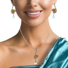 18K Two Tone Gold Pendant Earring Set with Natural Diamond & Swiss Blue Topaz Jewellery