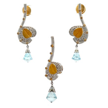 18K Two Tone Gold Pendant Earring Set with Natural Diamond & Swiss Blue Topaz Jewellery
