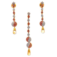 18K Two Tone Gold Pendant Earring Set with Natural Diamond, Ruby & Citrine Jewellery
