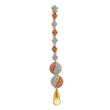 18K Two Tone Gold Pendant Earring Set With Natural Diamond, Ruby & Citrine Drop Gemstone Jewelry