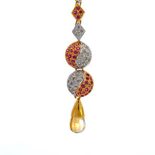 18K Two Tone Gold Pendant Earring Set with Natural Diamond, Ruby & Citrine Jewellery