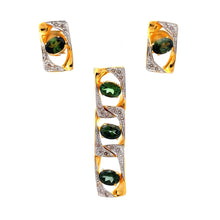 18K Two Tone Gold Pendant Earring Set with Natural Diamond & Green Tourmaline Jewellery