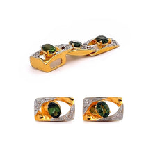 18K Two Tone Gold Pendant Earring Set with Natural Diamond & Green Tourmaline Jewellery