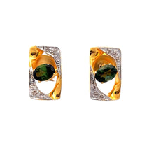 18K Two Tone Gold Pendant Earring Set with Natural Diamond & Green Tourmaline Jewellery