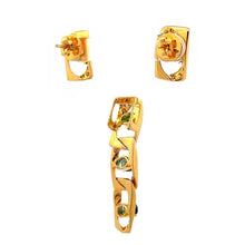 18K Two Tone Gold Natural Diamond & Green Tourmaline Pendant Earring Set Jewelry
