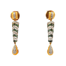 18K Two Tone Gold Natural Diamond & Tsavorite Pendant Earring Set Jewelry