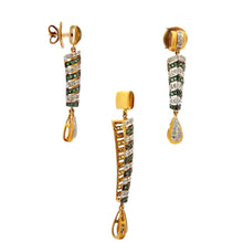 18K Two Tone Gold Natural Diamond & Tsavorite Pendant Earring Set Jewelry