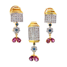 18K Two Tone Gold Pendant Earring Set with Natural Diamond & Pink Tourmaline Jewellery