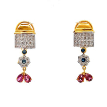 18K Two Tone Gold Pendant Earring Set with Natural Diamond & Pink Tourmaline Jewellery