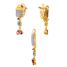 18K Two Tone Gold Pendant Earring With Natural Diamond & Pink Tourmaline Gemstone Jewelry Set