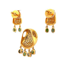 18K Two Tone Gold Pendant Earring Set with Natural Diamond & Green Tourmaline Jewellery