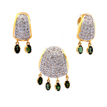 18K Two Tone Gold Pendant Earring Set with Natural Diamond & Green Tourmaline Jewellery