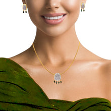 18K Two Tone Gold Pendant Earring Set with Natural Diamond & Green Tourmaline Jewellery