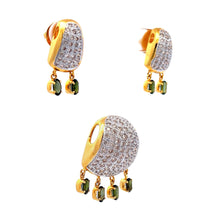 18K Yellow White Gold Pendant Earring Set with Natural Diamond & Green Tourmaline Jewellery