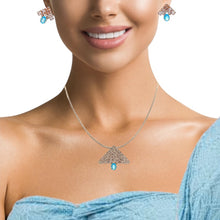18K Two Tone Gold Pendant Earring Set with Natural Diamond & Swiss Blue Topaz Jewellery