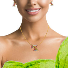 18K Two Tone Gold Pendant Earring Set with Natural Diamond, Ruby & Tsavorite Jewellery
