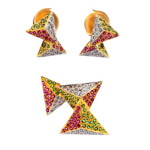 18K Two Tone Gold Pendant Earring Set with Natural Diamond, Ruby & Tsavorite Jewellery