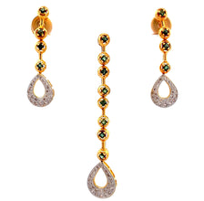 18K Two Tone Gold Pendant Earring Set with Natural Diamond & Green Tourmaline Jewellery