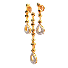 18K Two Tone Gold Pendant Earring Set with Natural Diamond & Green Tourmaline Gemstone Jewelry